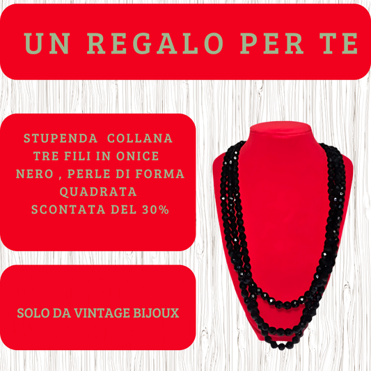 Collana onice tre fili perle quadre