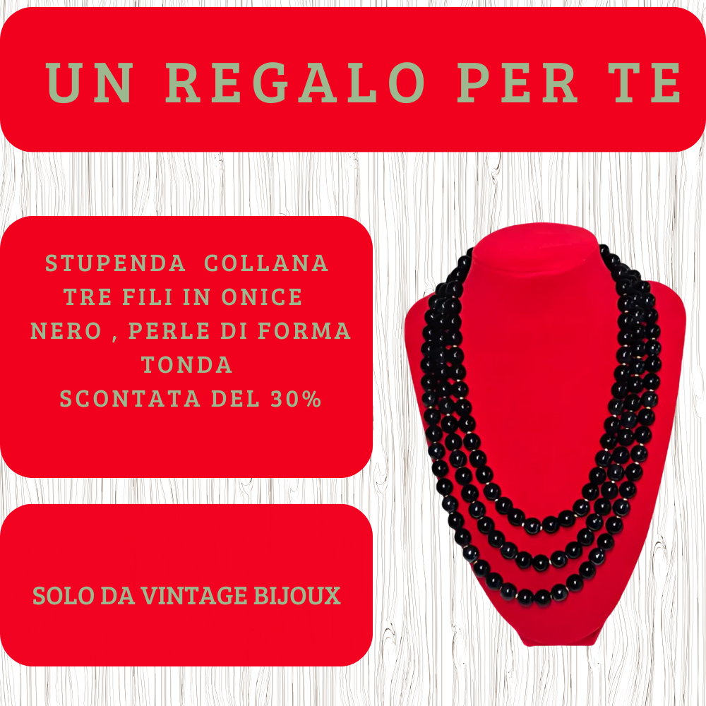Collana onice tre fili perle tonde