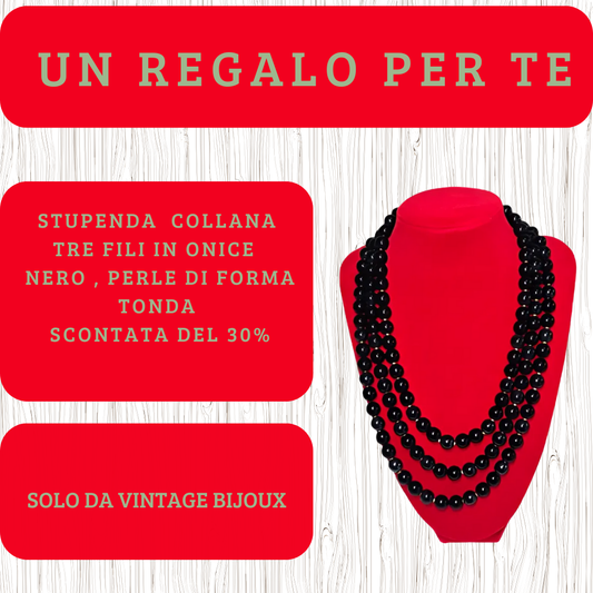 Collana onice tre fili perle tonde