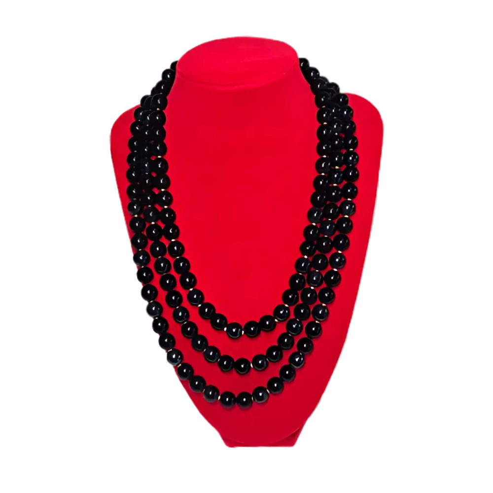 Collana onice tre fili perle tonde